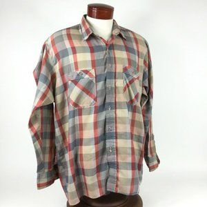 WRANGLER Red Tan Grey Plaid Button Down, 2 Pocket
